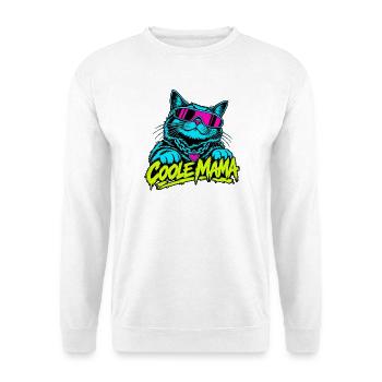 Coole Mama Katze Neon-Grafik - Unisex Pullover - Weiß - Vorne - Alina (178cm) & Michal (187cm)