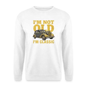 Oldtimer Classic Car Vintage Auto Lustiges Motiv - Unisex Pullover - Weiß - Vorne - Alina (178cm) & Michal (187cm)