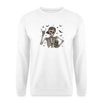 Stay Weird Skeleton Halloween-T-Shirt-Design - Unisex Pullover - Weiß - Vorne - Alina (178cm) & Michal (187cm)