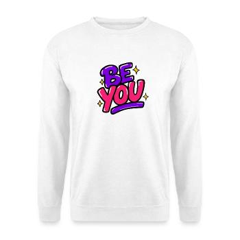 GEN Z ZITIERT TYPOGRAFIEDESIGN – Be You - Unisex Pullover - Weiß - Vorne - Alina (178cm) & Michal (187cm)