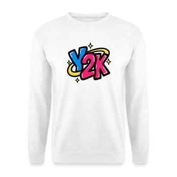 GEN Z ZITIERT TYPOGRAFIEDESIGN – Y2K - Unisex Pullover - Weiß - Vorne - Alina (178cm) & Michal (187cm)