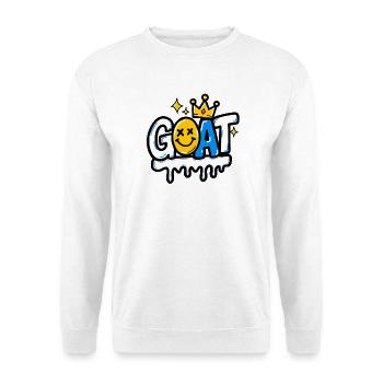 GEN Z ZITATE – Goat Crown Graffiti Smile - Unisex Pullover - Weiß - Vorne - Alina (178cm) & Michal (187cm)