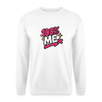 GEN Z ZITIERT TYPOGRAFIE-DESIGN – 100 % ICH - Unisex Pullover - Weiß - Vorne - Alina (178cm) & Michal (187cm)