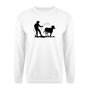 Cowboy-Fangkuh - Unisex Pullover - Weiß - Vorne - Alina (178cm) & Michal (187cm)