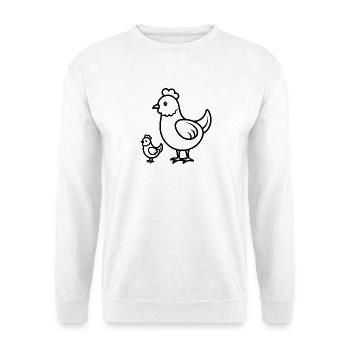 Henne und Küken - Unisex Pullover - Weiß - Vorne - Alina (178cm) & Michal (187cm)