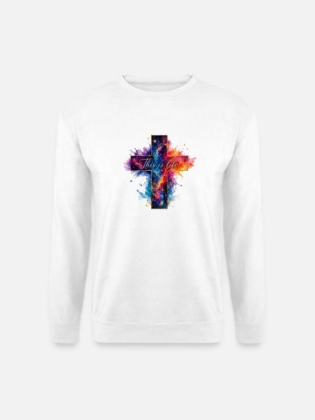 Kreuz Galaxie Spruch - Unisex Pullover - Weiß