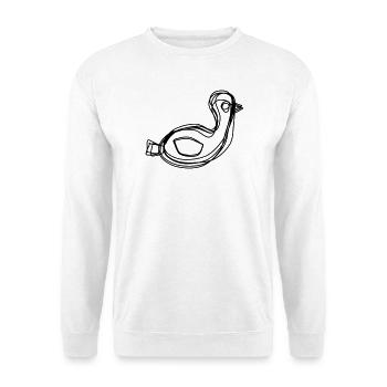 Gans handgezeichnet - Unisex Pullover - Weiß - Vorne - Alina (178cm) & Michal (187cm)
