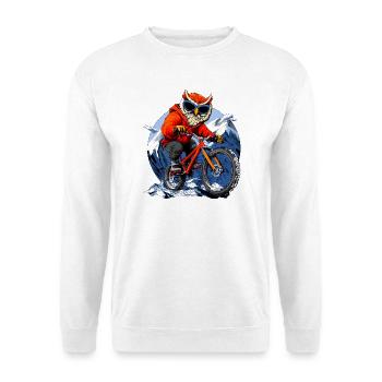 Eulen Mountainbiker / Bike Eule - Unisex Pullover - Weiß - Vorne - Alina (178cm) & Michal (187cm)