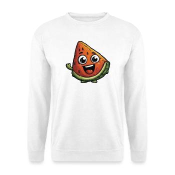 Lachende Wassermelonenscheibe - Unisex Pullover - Weiß - Vorne - Alina (178cm) & Michal (187cm)