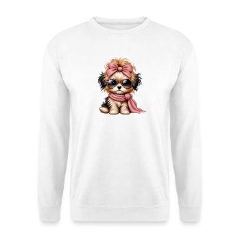 Pudelchen mit Rosa Schleife und Brille - Unisex Pullover - Weiß - Vorne - Alina (178cm) & Michal (187cm)