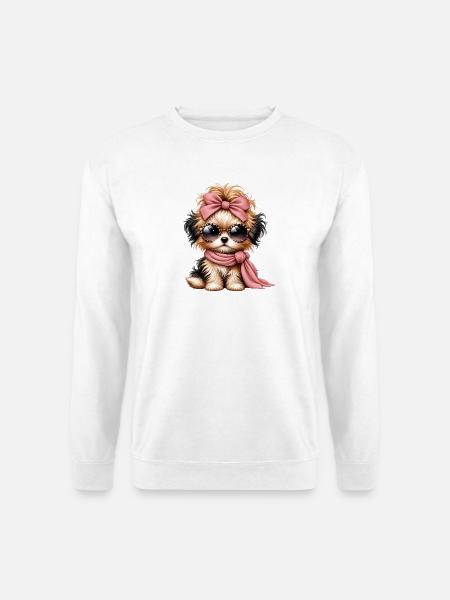 Pudelchen mit Rosa Schleife und Brille - Unisex Pullover - Weiß