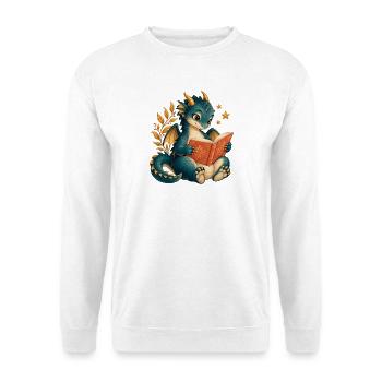Book Dragon – Fantasy und Lesen - Unisex Pullover - Weiß - Vorne - Alina (178cm) & Michal (187cm)