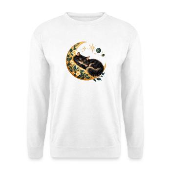 Schlafende Katze auf goldenem Mond - Unisex Pullover - Weiß - Vorne - Alina (178cm) & Michal (187cm)