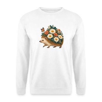 Blühender Igel zwischen Blumen - Unisex Pullover - Weiß - Vorne - Alina (178cm) & Michal (187cm)