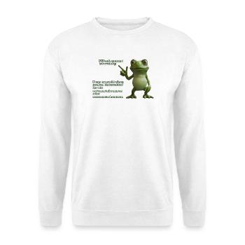 Frosch mit Wortwitz über Silbentrennung - Unisex Pullover - Weiß - Vorne - Alina (178cm) & Michal (187cm)