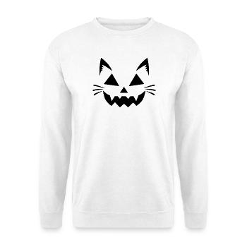 Halloween Katze – Spooky Cat Face - Unisex Pullover - Weiß - Vorne - Alina (178cm) & Michal (187cm)