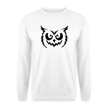 Halloween Eule – Spooky Owl Face - Unisex Pullover - Weiß - Vorne - Alina (178cm) & Michal (187cm)