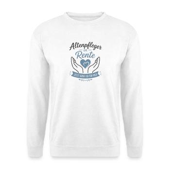 Altenpfleger in Rente jetzt sorge ich für mich - Unisex Pullover - Weiß - Vorne - Alina (178cm) & Michal (187cm)
