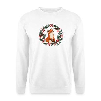 Fuchs im Winterkranz - Unisex Pullover - Weiß - Vorne - Alina (178cm) & Michal (187cm)