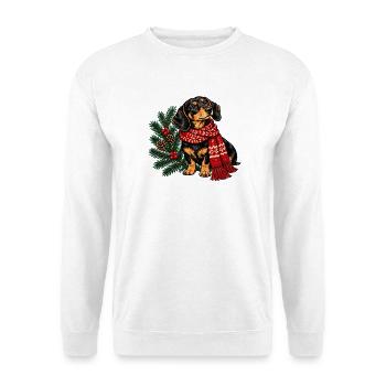 Winterdackel mit rotem Schal - Unisex Pullover - Weiß - Vorne - Alina (178cm) & Michal (187cm)
