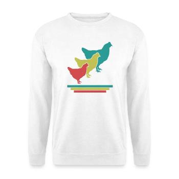 Hühner Trio Retro - Unisex Pullover - Weiß - Vorne - Alina (178cm) & Michal (187cm)