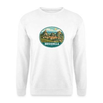 Erkunden Sie Brisighella in Italien – mittelalterliches Dorf - Unisex Pullover - Weiß - Vorne - Alina (178cm) & Michal (187cm)