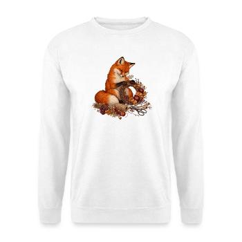 Rotfuchs bindet einen Trockenblumenkranz - Unisex Pullover - Weiß - Vorne - Alina (178cm) & Michal (187cm)