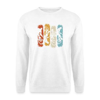 Mountainbike MTB Downhill Trail Vintage Motiv - Unisex Pullover - Weiß - Vorne - Alina (178cm) & Michal (187cm)