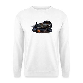 Flightmare – Verfluchtes Vintage-Flugzeug, Halloween - Unisex Pullover - Weiß - Vorne - Alina (178cm) & Michal (187cm)