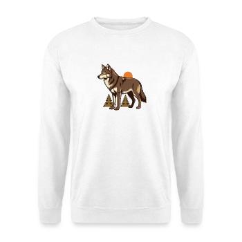 Wolf zwischen Herbsttannen - Unisex Pullover - Weiß - Vorne - Alina (178cm) & Michal (187cm)