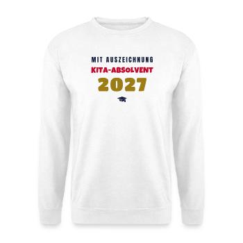 Kita Absolvent 2027 mit Auszeichnung Abschied - Unisex Pullover - Weiß - Vorne - Alina (178cm) & Michal (187cm)