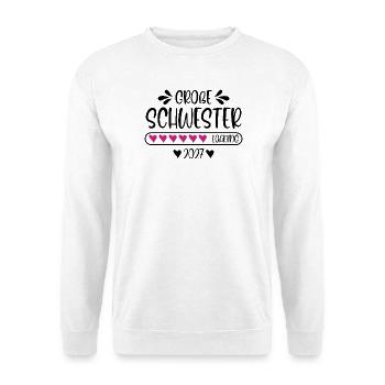 Große Schwester 2027  - Unisex Pullover - Weiß - Vorne - Alina (178cm) & Michal (187cm)