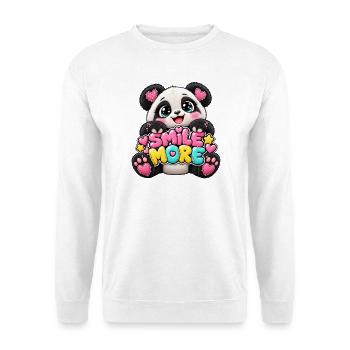 Panda Smile More Herz-Illustration - Unisex Pullover - Weiß - Vorne - Alina (178cm) & Michal (187cm)