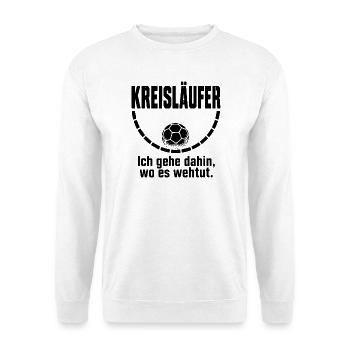 Kreisläufer Handball Shirt – Wo es wehtut - Unisex Pullover - Weiß - Vorne - Alina (178cm) & Michal (187cm)