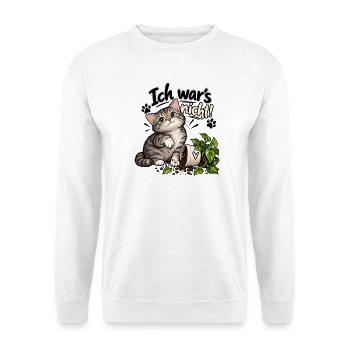 Ich war’s nicht – Lustige Katze - Unisex Pullover - Weiß - Vorne - Alina (178cm) & Michal (187cm)