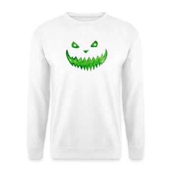 Giftgrüne Kürbisfratze - Halloween Gesicht Grün - Unisex Pullover - Weiß - Vorne - Alina (178cm) & Michal (187cm)