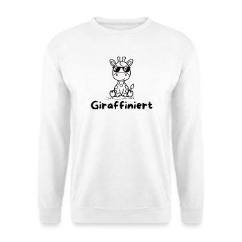 Giraffiniert – Coole Giraffe mit Sonnenbrille - Unisex Pullover - Weiß - Vorne - Alina (178cm) & Michal (187cm)