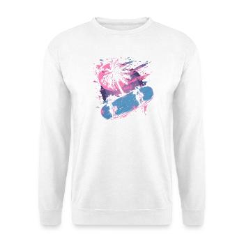 Skateboarding Retrowave - Unisex Pullover - Weiß - Vorne - Alina (178cm) & Michal (187cm)