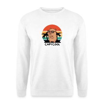 Capycool – Cooles Capybara im Retro Sunset - Unisex Pullover - Weiß - Vorne - Alina (178cm) & Michal (187cm)