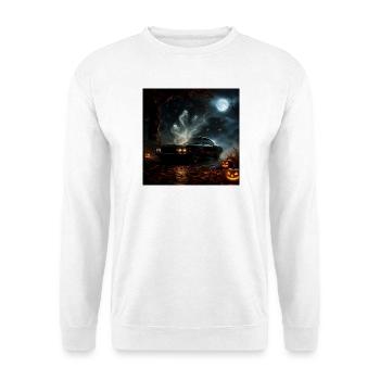Geisterauto Halloween-Mond - Unisex Pullover - Weiß - Vorne - Alina (178cm) & Michal (187cm)