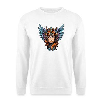 Flügelkriegerin Metallhelm - Unisex Pullover - Weiß - Vorne - Alina (178cm) & Michal (187cm)