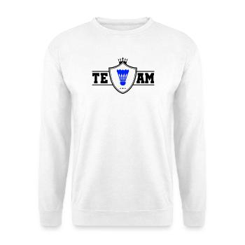 Blauer Badminton-Shuttlecock - Unisex Pullover - Weiß - Vorne - Alina (178cm) & Michal (187cm)