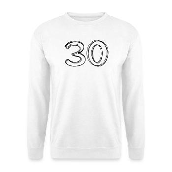 Zahl 30 handgezeichnet - Unisex Pullover - Weiß - Vorne - Alina (178cm) & Michal (187cm)