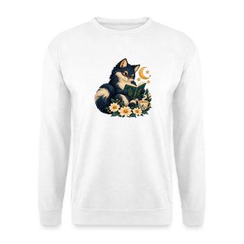 Katzenleser zwischen Mond und Blumen - Unisex Pullover - Weiß - Vorne - Alina (178cm) & Michal (187cm)
