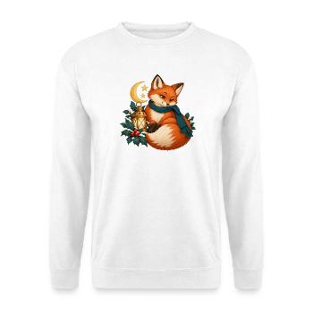 Winterfuchs mit blauem Laternenschal - Unisex Pullover - Weiß - Vorne - Alina (178cm) & Michal (187cm)