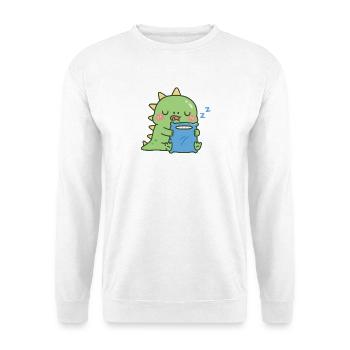 Süßes, verschlafenes Dinosaurier-Umarmungskissen - Unisex Pullover - Weiß - Vorne - Alina (178cm) & Michal (187cm)