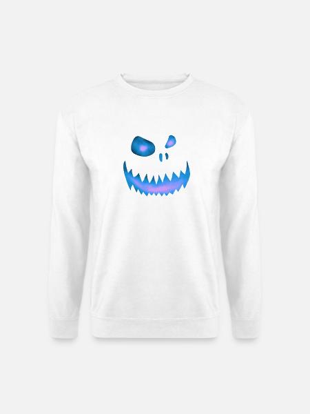 Schiefes Monstergesicht Blau-Rosa - Halloween - Unisex Pullover - Weiß