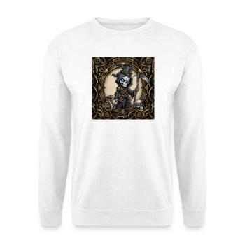 Der kleine Sensenmann – Steampunk-Skelett und Kobra. - Unisex Pullover - Weiß - Vorne - Alina (178cm) & Michal (187cm)
