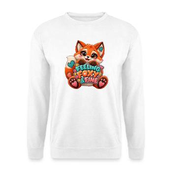 Feeling Foxy & Fine Patchwork Fox - Unisex Pullover - Weiß - Vorne - Alina (178cm) & Michal (187cm)