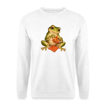 Frosch faltet ein Origami-Herbstblatt - Unisex Pullover - Weiß - Vorne - Alina (178cm) & Michal (187cm)